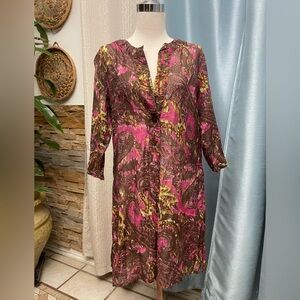 Athleta Pink and Brown Paisley silkblend Long Sleeve Dress